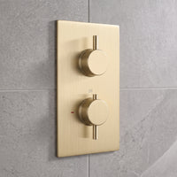 Naples Square Concealed Thermostatic Shower Set Incl. Twin Valve, Wall Fixed 8" Shower Head, Handset Kit - Brushed Brass (2 Outlet)