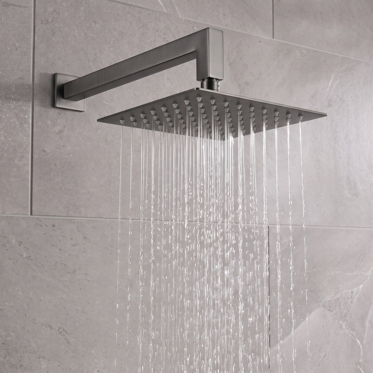 Naples Square Concealed Thermostatic Shower Set Incl. Twin Valve, Wall Fixed 8" Shower Head, Handset Kit - Gunmetal Grey (2 Outlet)