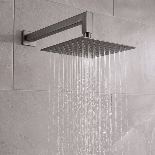 Naples Square Concealed Thermostatic Shower Set Incl. Twin Valve, Wall Fixed 8" Shower Head, Handset Kit - Gunmetal Grey (2 Outlet)
