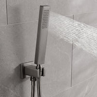 Naples Square Concealed Thermostatic Shower Set Incl. Twin Valve, Wall Fixed 8" Shower Head, Handset Kit - Gunmetal Grey (2 Outlet)