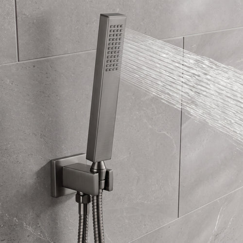 Naples Square Concealed Thermostatic Shower Set Incl. Twin Valve, Wall Fixed 8" Shower Head, Handset Kit - Gunmetal Grey (2 Outlet)