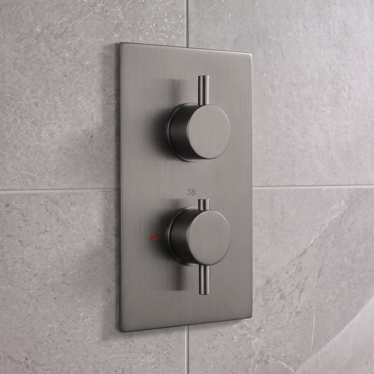 Naples Square Concealed Thermostatic Shower Set Incl. Twin Valve, Wall Fixed 8" Shower Head, Handset Kit - Gunmetal Grey (2 Outlet)