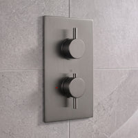 Naples Square Concealed Thermostatic Shower Set Incl. Twin Valve, Wall Fixed 8" Shower Head, Handset Kit - Gunmetal Grey (2 Outlet)