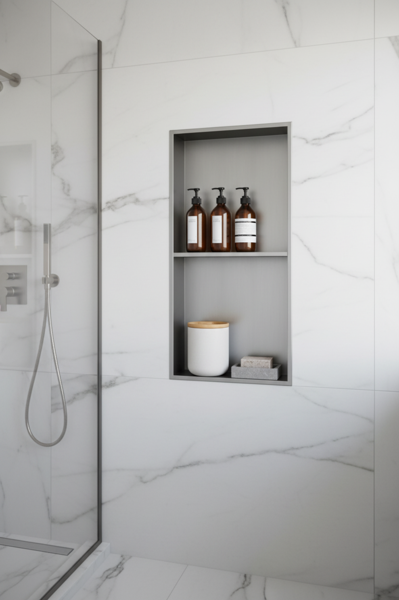Shower Niche 600 x 300 - Brushed Steel