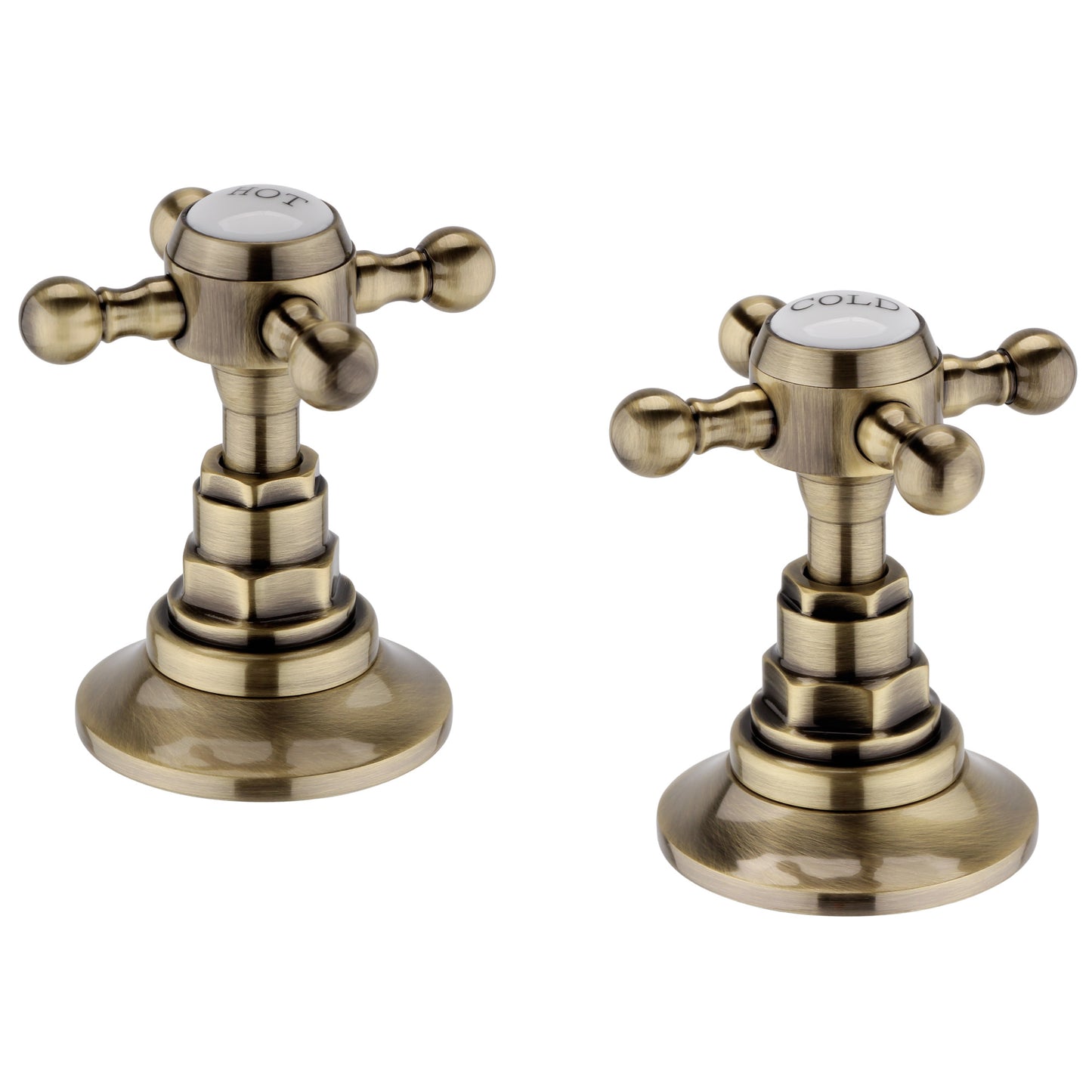 Traditional 3/4" deck bath side valves (pair) - antique brass