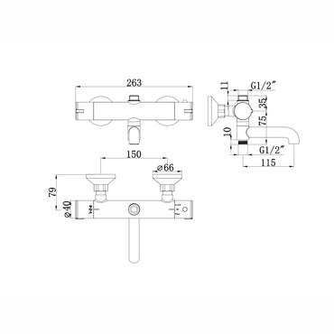 Dune contemporary 3 outlet thermostatic bar shower mixer valve - chrome