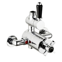 ENKI T118 Twin Thermostatic Shower Valve Top Traditional Black Chrome Windsor