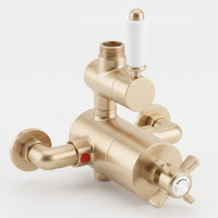 Windsor traditional twin thermostatic shower valve top outlet - brushed brass