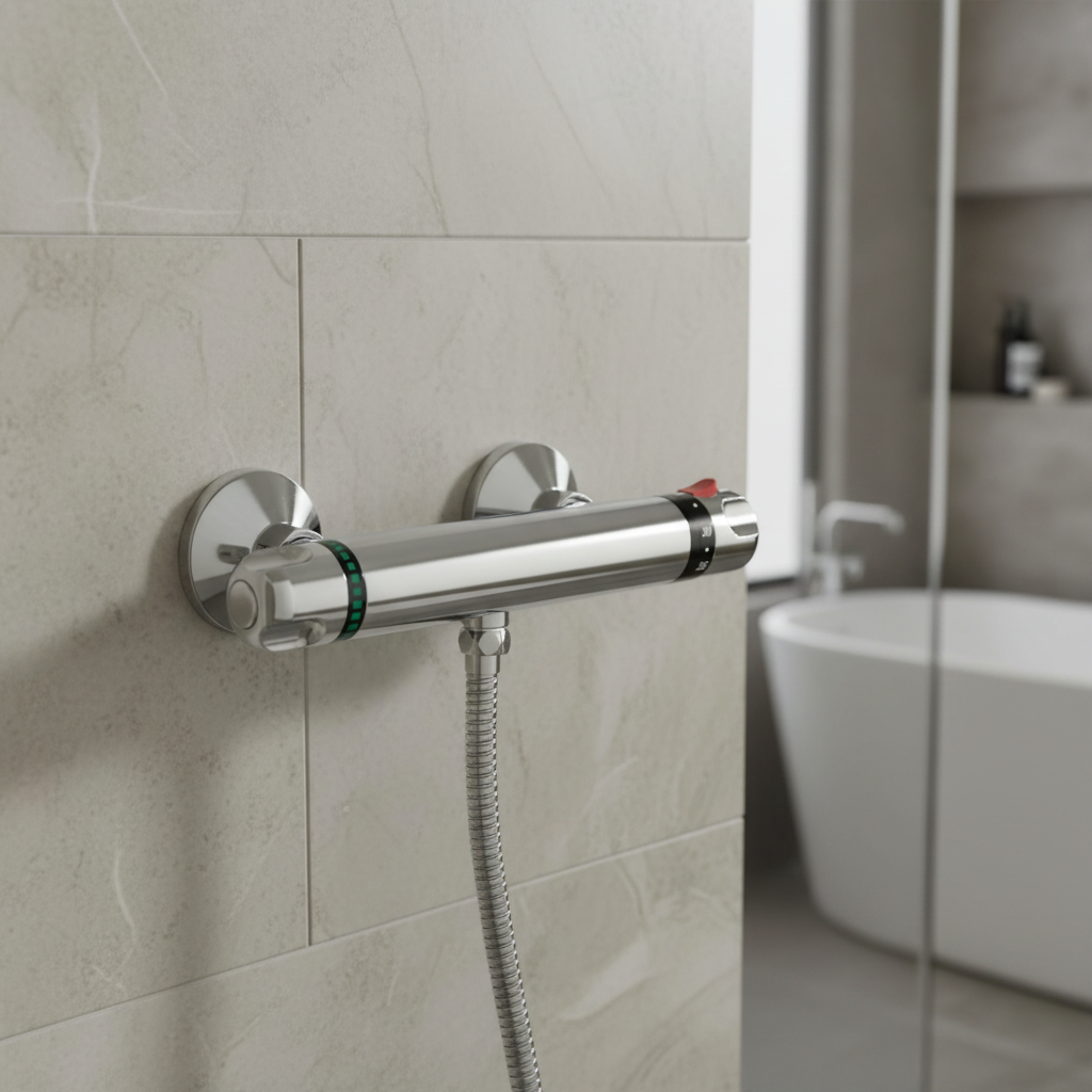 Luna standard thermostatic bar shower valve bottom outlet - chrome