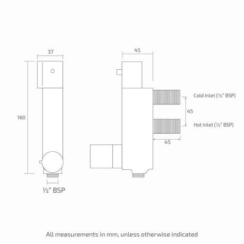 Buy Haven vertical thermostatic bar shower mixer valve with 45mm fixing centres - chrome online UK