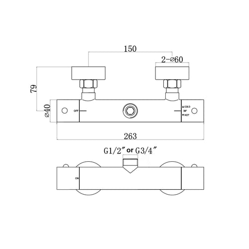 Buy Dune thermostatic bar shower mixer valve top outlet 1/2" or 3/4" outlet (with adaptor) contemporary - chrome online UK