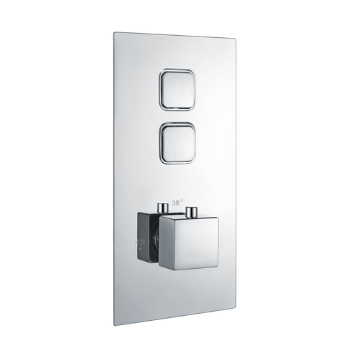 Spello square push button concealed thermostatic shower valve with 2 outlets - chrome