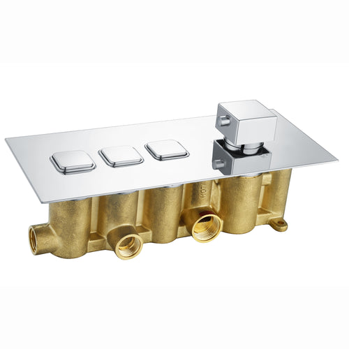 Spello square push button concealed thermostatic triple shower valve with 3 outlets - chrome
