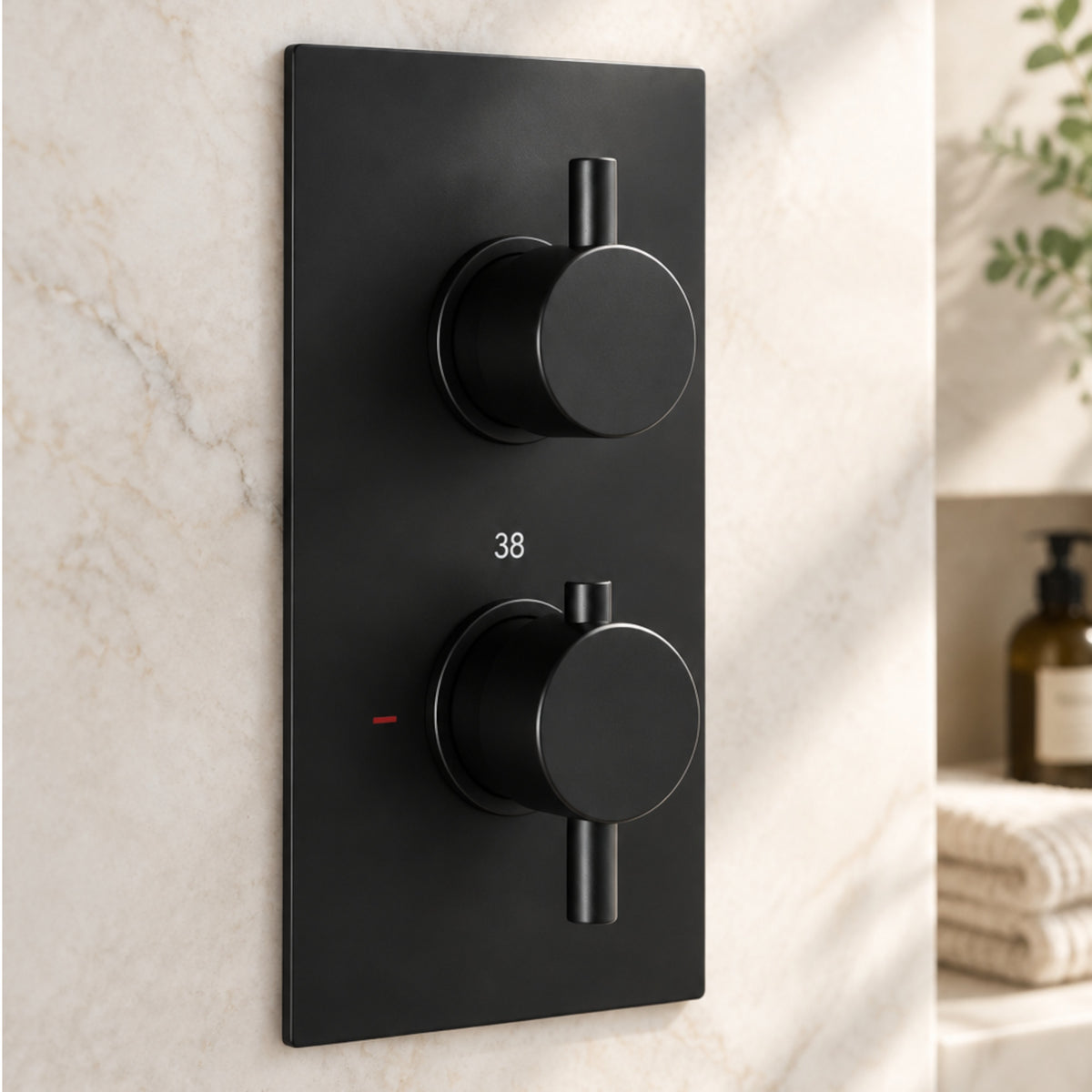Naples contemporary round concealed thermostatic twin shower valve with 1 outlet - matt black