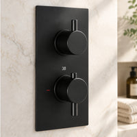 Naples contemporary round concealed thermostatic twin shower valve with 1 outlet - matt black