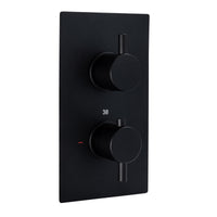 Naples contemporary round concealed thermostatic twin shower valve with 2 outlets - matt black