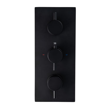 Venice contemporary round concealed thermostatic triple shower valve with 2 outlets - matte black