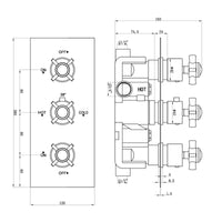 Edwardian traditional crosshead and white detail concealed thermostatic triple shower valve with 2 outlets - antique brass