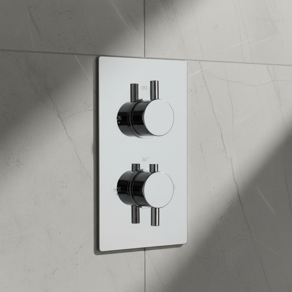 Naples contemporary round concealed thermostatic twin shower valve with 1 outlet - chrome