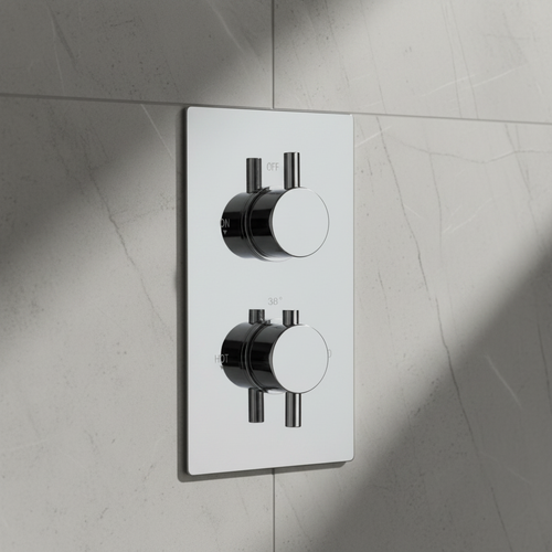 Naples contemporary round concealed thermostatic twin shower valve with 1 outlet - chrome