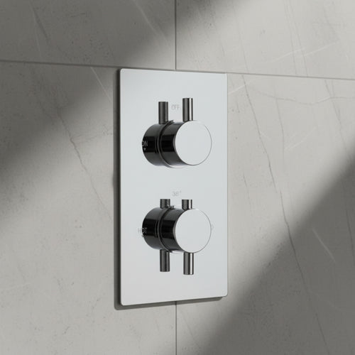 Naples contemporary round concealed thermostatic twin shower valve with 1 outlet - chrome