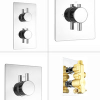 Naples contemporary round concealed thermostatic twin shower valve with 1 outlet - chrome