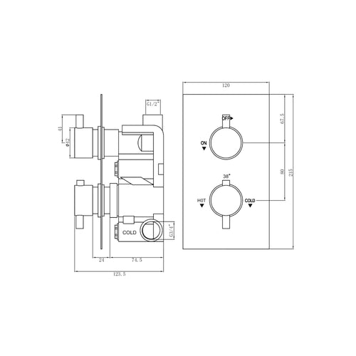 Buy Naples contemporary round concealed thermostatic twin shower valve with 1 outlet - chrome online UK