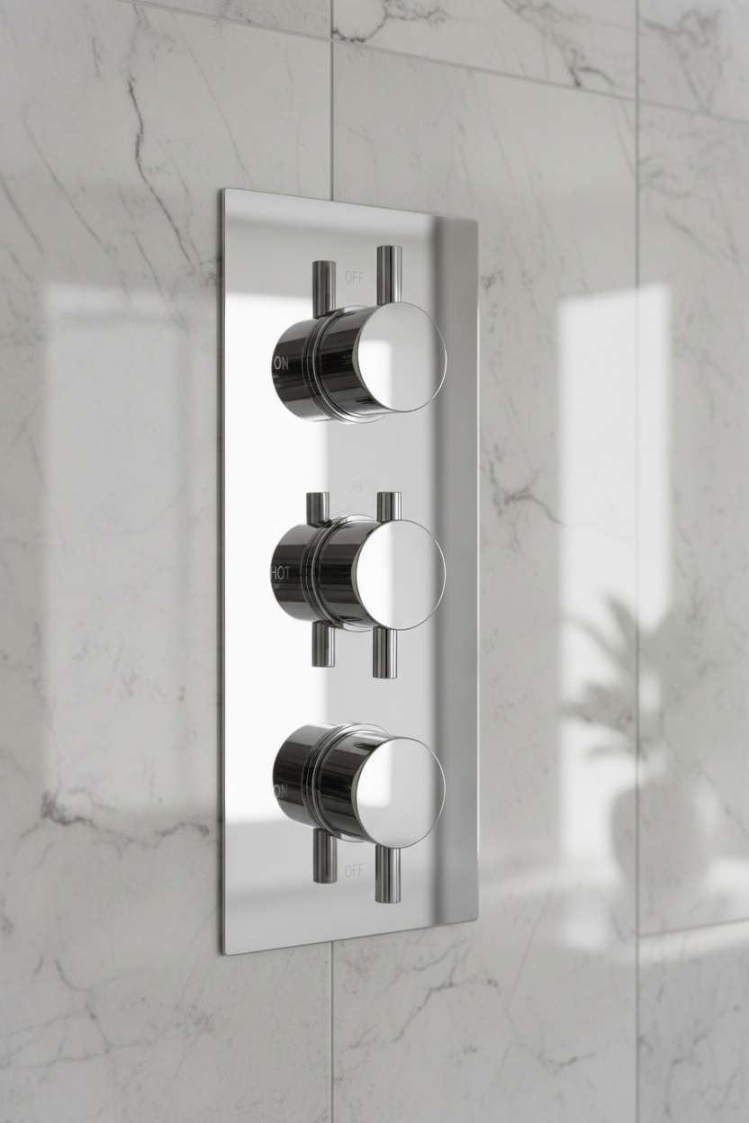 Naples contemporary round concealed thermostatic triple shower valve with 2 outlets - chrome