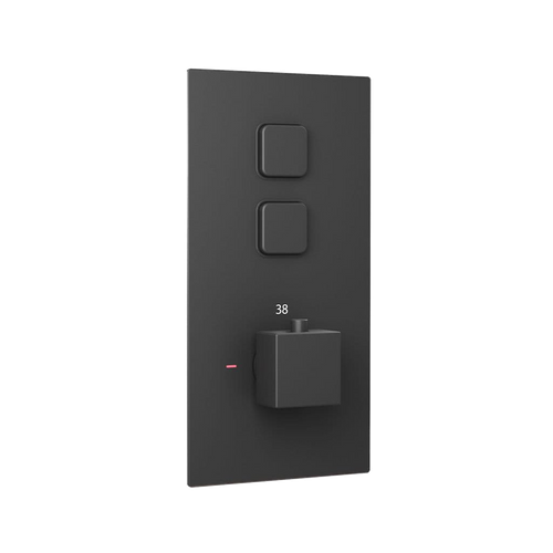 Spello square push button concealed thermostatic shower valve with 2 outlets - black