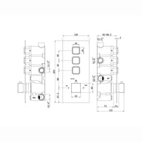 Spello square push button concealed thermostatic triple shower valve with 3 outlets - black