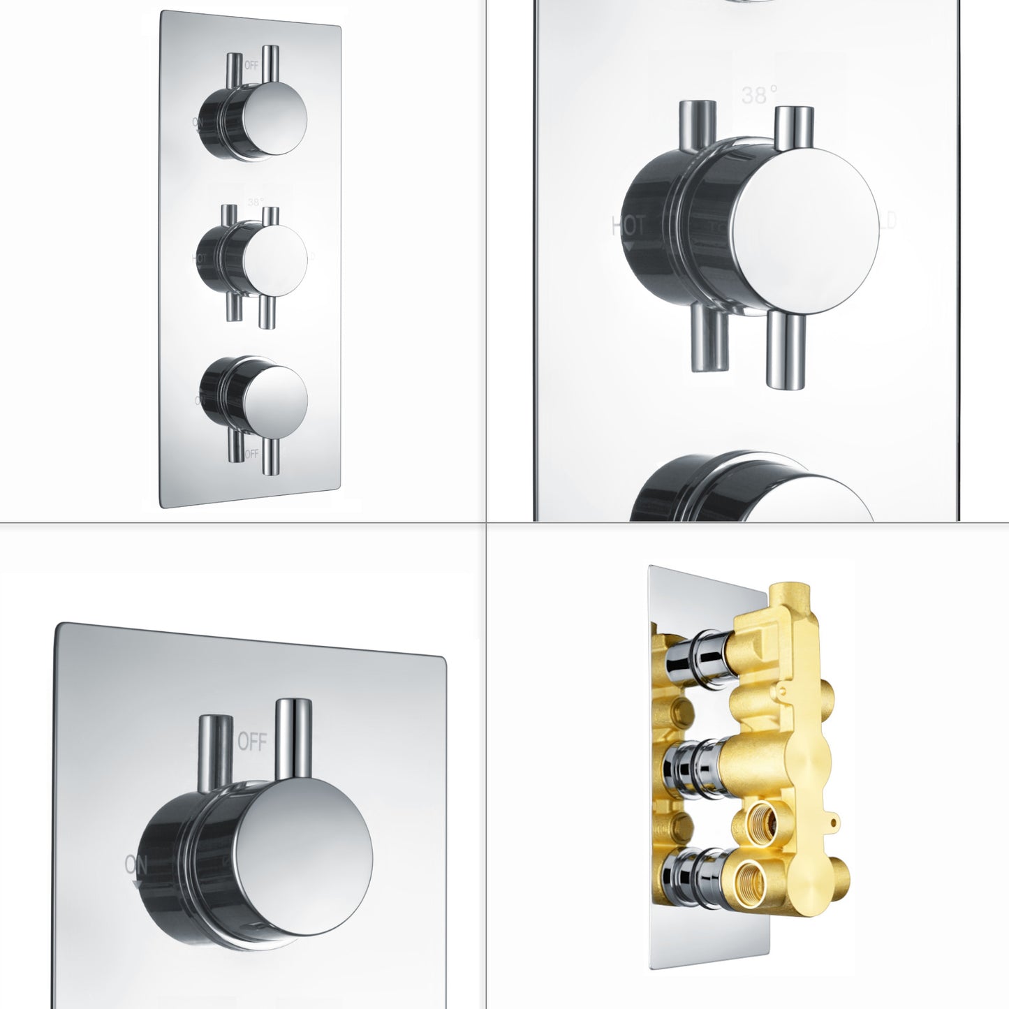 Naples contemporary round concealed thermostatic triple shower valve with 3 outlets - chrome