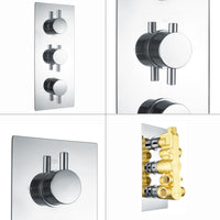 Naples contemporary round concealed thermostatic triple shower valve with 3 outlets - chrome