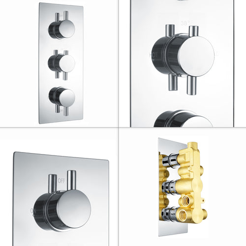 Buy Naples contemporary round concealed thermostatic triple shower valve with 3 outlets - chrome online UK