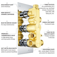 Naples contemporary round concealed thermostatic triple shower valve with 3 outlets - chrome