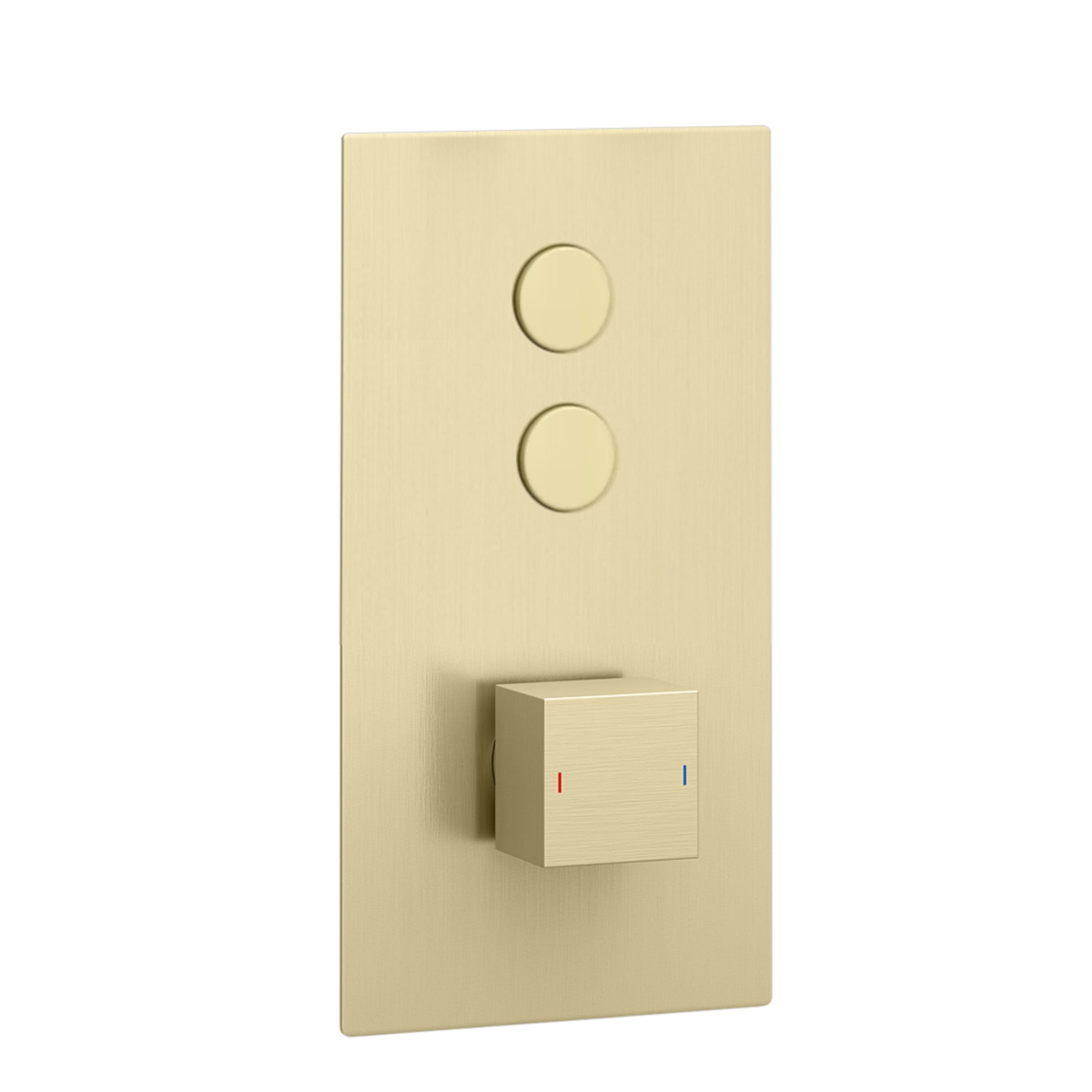 Milan square push button concealed thermostatic shower valve with 2 outlets - brushed brass