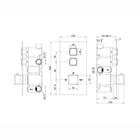 Milan square push button concealed thermostatic shower valve with 2 outlets - brushed brass
