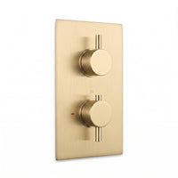 Naples contemporary round concealed thermostatic twin shower valve with 1 outlet - brushed brass