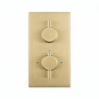 Naples contemporary round concealed thermostatic twin shower valve with 1 outlet - brushed brass