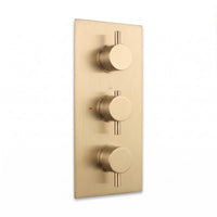 Naples contemporary round concealed thermostatic triple shower valve with 2 outlets - brushed brass