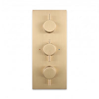 Naples contemporary round concealed thermostatic triple shower valve with 2 outlets - brushed brass