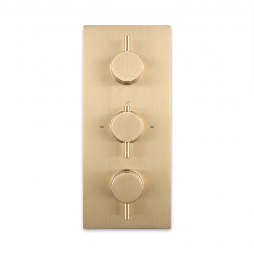 Naples contemporary round concealed thermostatic triple shower valve with 2 outlets - brushed brass
