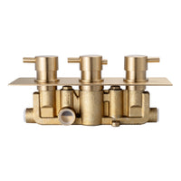 Naples contemporary round concealed thermostatic triple shower valve with 2 outlets - brushed brass