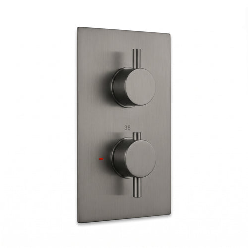 Naples contemporary round concealed thermostatic twin shower valve with 1 outlet - gunmetal grey