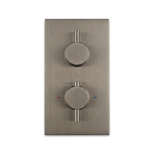 Naples contemporary round concealed thermostatic twin shower valve with 1 outlet - gunmetal grey