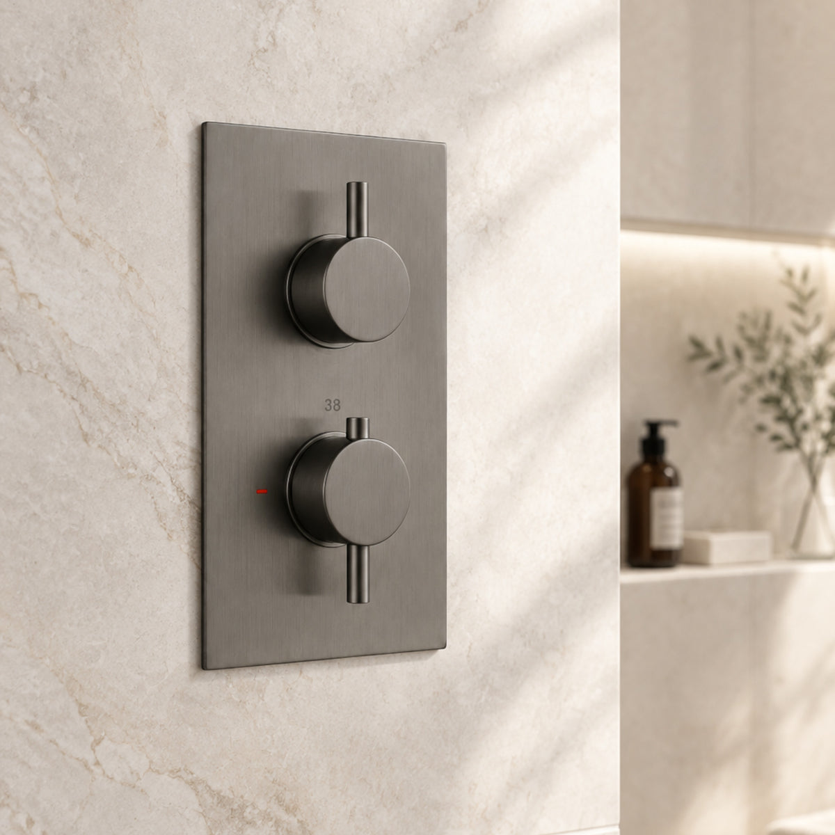 Naples contemporary round concealed thermostatic twin shower valve with 1 outlet - gunmetal grey