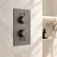 Naples contemporary round concealed thermostatic twin shower valve with 1 outlet - gunmetal grey