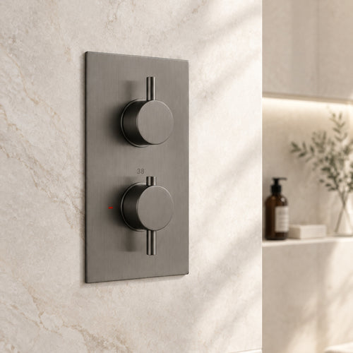 Naples contemporary round concealed thermostatic twin shower valve with 1 outlet - gunmetal grey