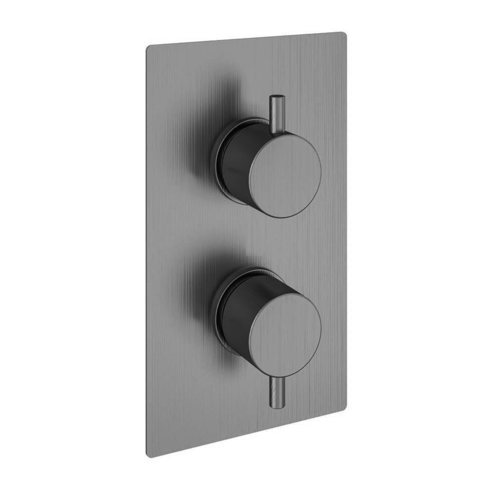 Naples contemporary round concealed thermostatic twin shower valve with 2 outlets - gunmetal grey