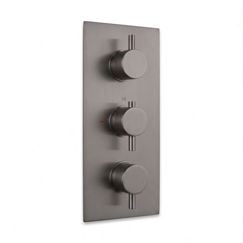 Naples contemporary round concealed thermostatic triple shower valve with 2 outlets - gunmetal grey