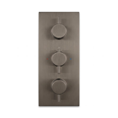 Naples contemporary round concealed thermostatic triple shower valve with 2 outlets - gunmetal grey